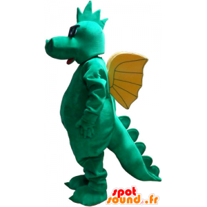 Grünen Drachen-Maskottchen mit gelben Flügeln und Gläser - MASFR032831 - Dragon-Maskottchen