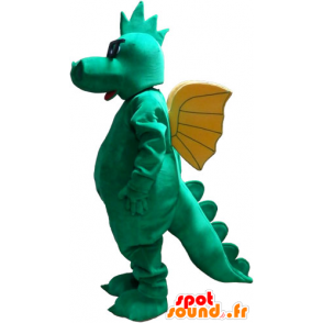 Green Dragon Mascot met gele vleugels en glazen - MASFR032831 - Dragon Mascot