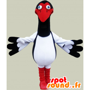 Mascotte de mouette blanche, noire et rouge. Costume d'oiseau - MASFR032835 - Mascottes de l'océan