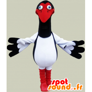 Mascotte de mouette blanche, noire et rouge. Costume d'oiseau - MASFR032835 - Mascottes de l'océan