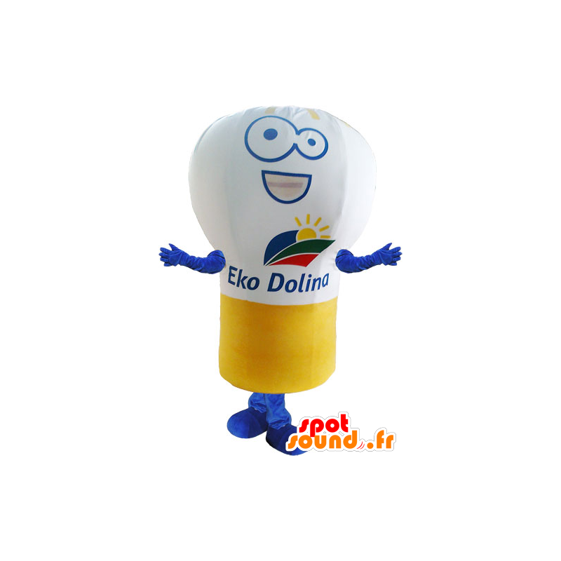 Mascotte d'ampoule géante, blanche, jaune et bleue - MASFR032837 - Mascottes Ampoule