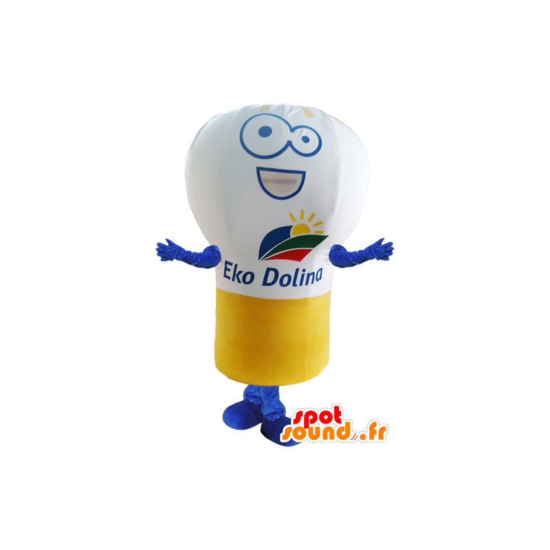 Mascotte lampadina gigante, bianco, giallo e blu - MASFR032837 - Lampadina mascotte