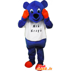 Blue bear mascot with orange hands and legs - MASFR032842 - Bear mascot