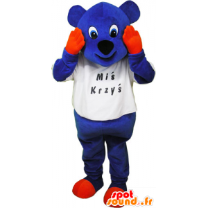 Blå bjørnemaskot med orange hænder og poter - Spotsound maskot