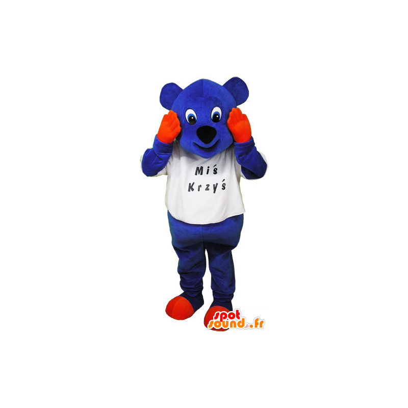 Blue bear mascot with orange hands and legs - MASFR032842 - Bear mascot