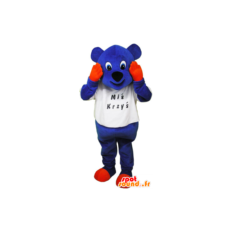 Mascotte d'ourson bleu aux mains et pattes orange - MASFR032842 - Mascotte d'ours