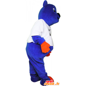 Blauw beer mascotte met oranje handen en benen - MASFR032842 - Bear Mascot