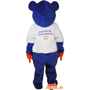 Blå björnmaskot med orange händer och tassar - Spotsound maskot