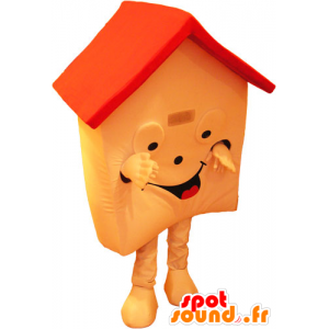 Mascot huis oranje en rood, zeer glimlachen - MASFR032843 - mascottes objecten