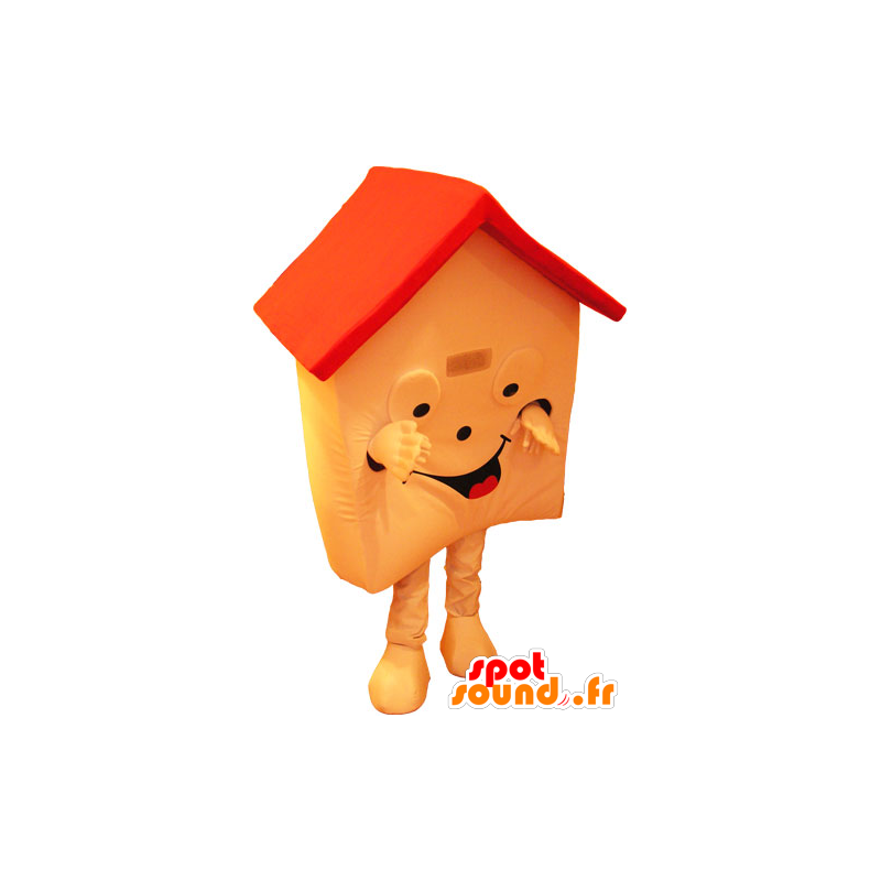 Mascot house orange and red, very smiling - MASFR032843 - Mascots of objects