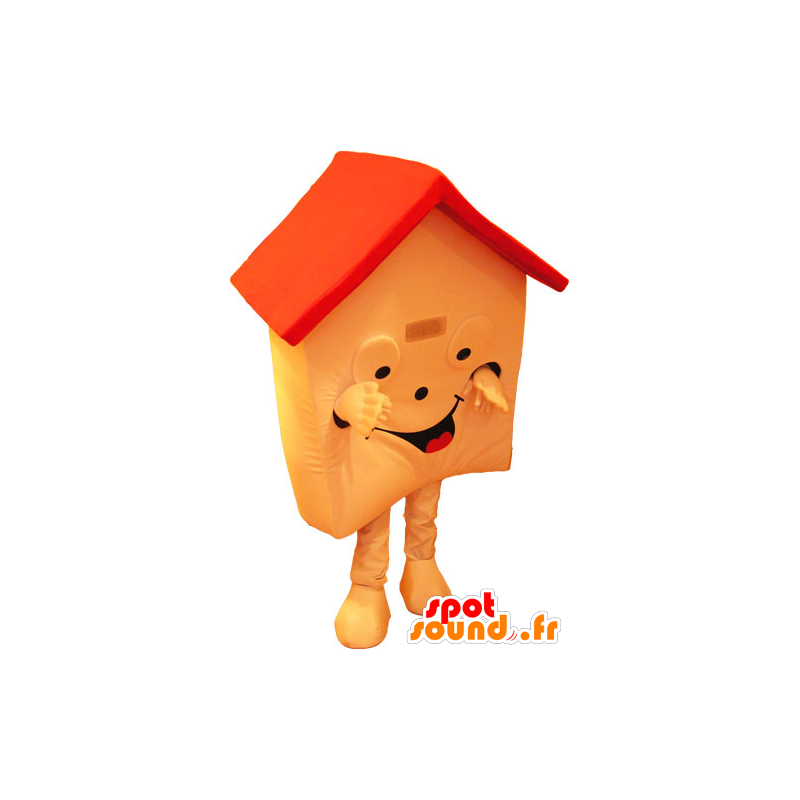 Mascot huis oranje en rood, zeer glimlachen - MASFR032843 - mascottes objecten