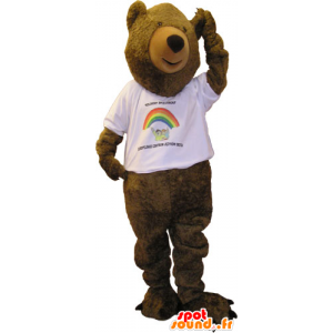 Mascotte de gros ours brun avec un t-shirt blanc - MASFR032845 - Mascotte d'ours