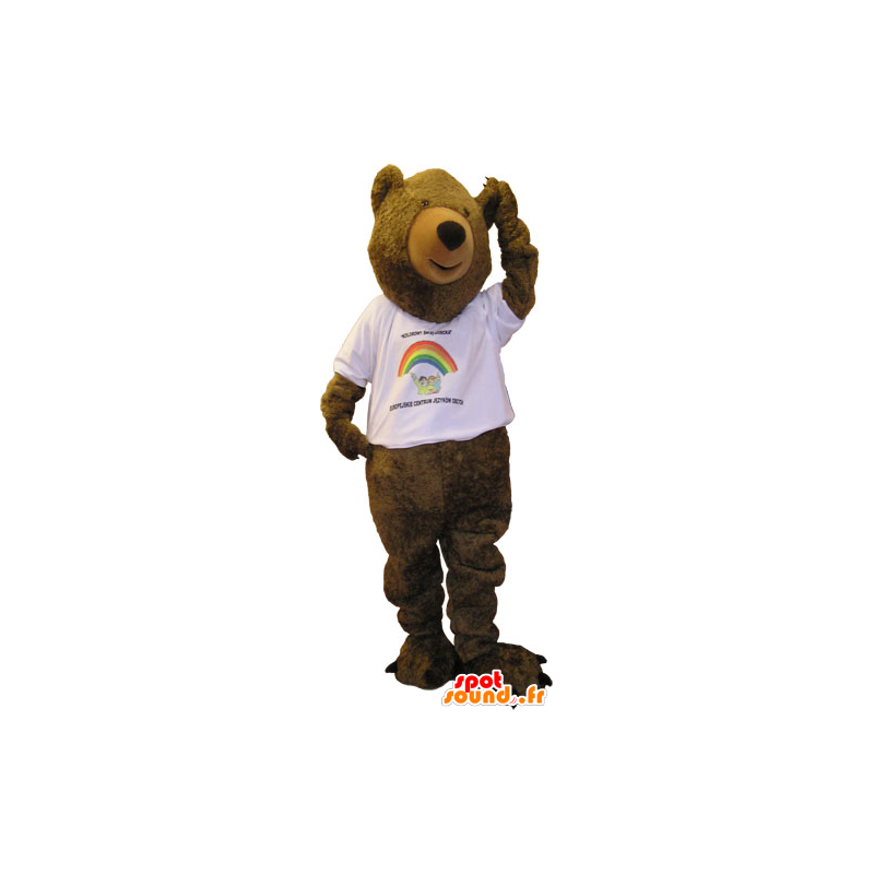 Mascot grande orso bruno con una camicia bianca - MASFR032845 - Mascotte orso