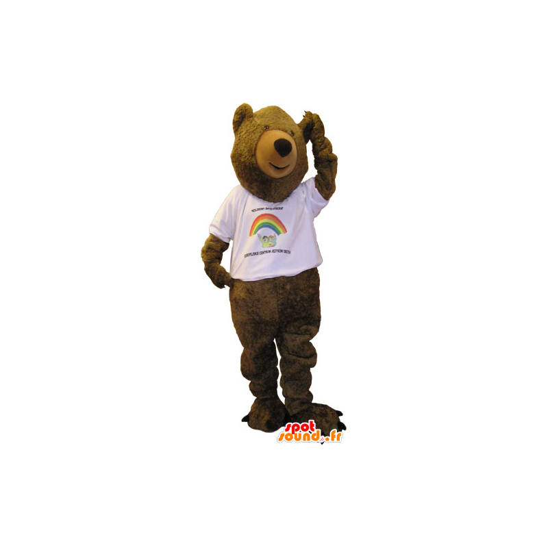 Mascot großen braunen Bären mit einem weißen T-Shirt - MASFR032845 - Bär Maskottchen