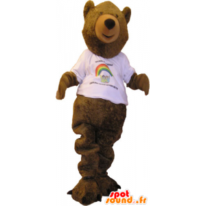 Mascot großen braunen Bären mit einem weißen T-Shirt - MASFR032845 - Bär Maskottchen