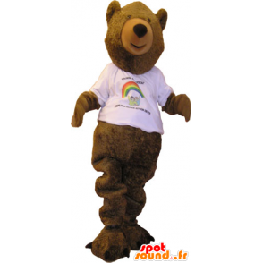 Stor brun björnmaskot med en vit t-shirt - Spotsound maskot