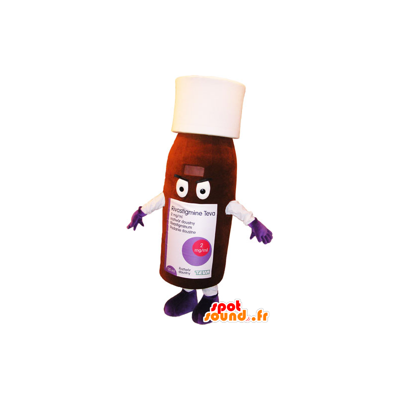 Bruine en witte fles mascotte. lotion Mascot - MASFR032849 - mascottes objecten