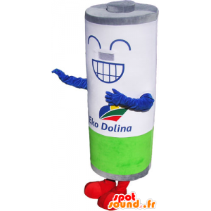 Mascote da bateria gigante, branco, cinza e verde, sorrindo - MASFR032852 - objetos mascotes