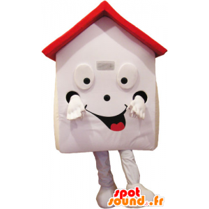 Hvid og rød husmaskot, meget smilende - Spotsound maskot