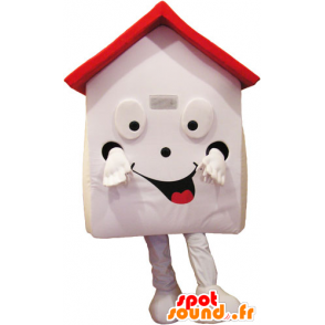 Witte Huis mascotte en rood, zeer glimlachen - MASFR032853 - mascottes objecten