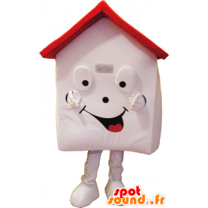 Bílý dům maskot a červené, velmi usměvavý - MASFR032853 - Maskoti objekty