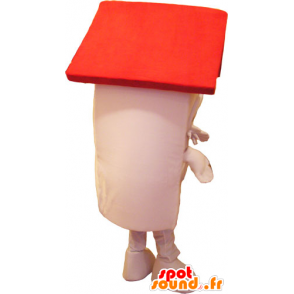 Witte Huis mascotte en rood, zeer glimlachen - MASFR032853 - mascottes objecten