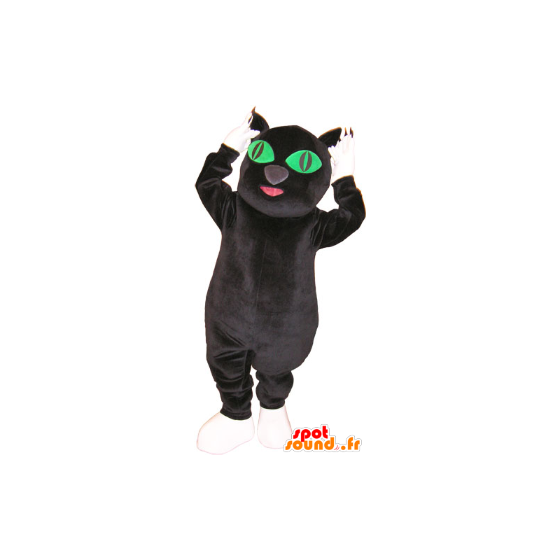 Mascotte de gros chat noir et blanc avec les yeux verts - MASFR032858 - Mascottes de chat