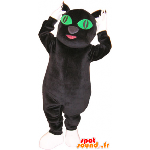 Gato preto e branco atacado mascote com olhos verdes - MASFR032858 - Mascotes gato