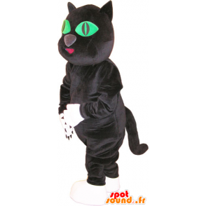 Gato preto e branco atacado mascote com olhos verdes - MASFR032858 - Mascotes gato