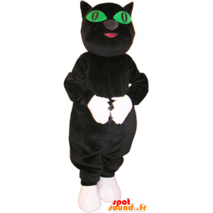 Gato preto e branco atacado mascote com olhos verdes - MASFR032858 - Mascotes gato