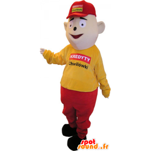 Snowman mascot dressed in yellow and red with a cap - MASFR032860 - Human mascots