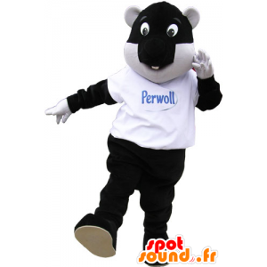 Grote mascotte bever zwart en wit met plezier lucht - MASFR032864 - Beaver Mascot