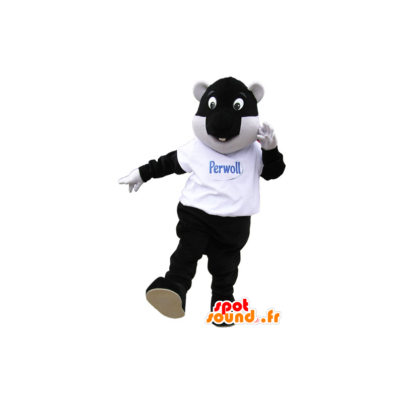 Grande mascotte di castoro bianco e nero con l'aria di divertimento - MASFR032864 - Castori mascotte
