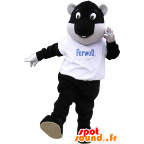 Grande mascote castor preto e branco com ar divertido - MASFR032864 - Beaver Mascot