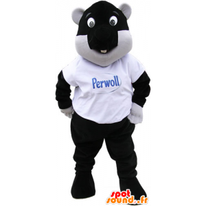 Grote mascotte bever zwart en wit met plezier lucht - MASFR032864 - Beaver Mascot