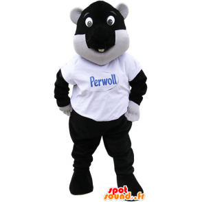 Grande mascotte di castoro bianco e nero con l'aria di divertimento - MASFR032864 - Castori mascotte