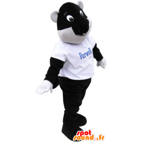 Mascotte de gros castor noir et blanc à l'air rigolo - MASFR032864 - Mascottes de castor