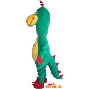 Dinosaurier-Maskottchen, grün, rot und gelb lustig - MASFR032865 - Maskottchen-Dinosaurier