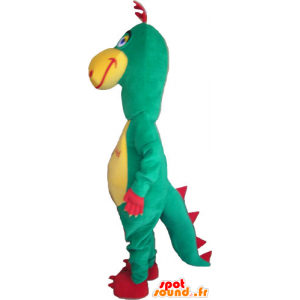 Mascotte de dinosaure, vert, rouge et jaune rigolo - MASFR032865 - Mascottes Dinosaure