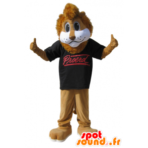 Mascotte leone marrone con una t-shirt nera - MASFR032867 - Mascotte Leone