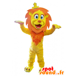 Žlutý lev maskot a oranžové s korunou - MASFR032868 - lev Maskoti