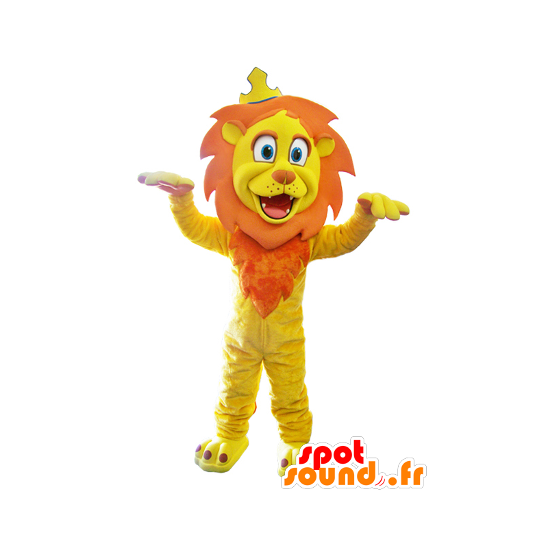 La mascota del león de color amarillo y naranja con una corona - MASFR032868 - Mascotas de León