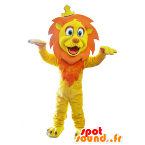 Gul och orange lejonmaskot med en krona - Spotsound maskot