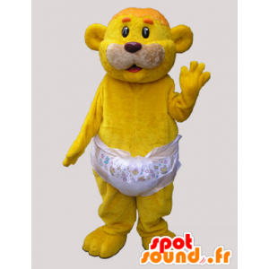 Žlutý medvěd maskot nesoucí vrstvu - MASFR032869 - Bear Mascot