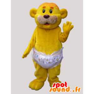 Mascotte d'ourson jaune portant une couche - MASFR032869 - Mascotte d'ours