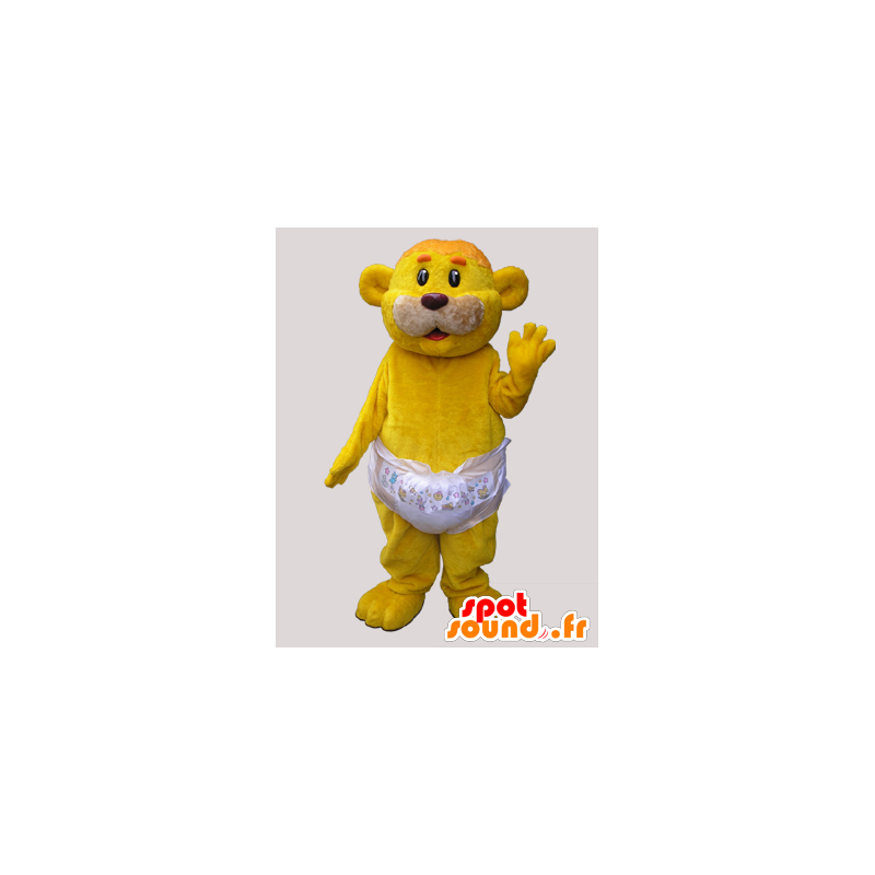 Yellow bear mascot carrying a layer - MASFR032869 - Bear mascot