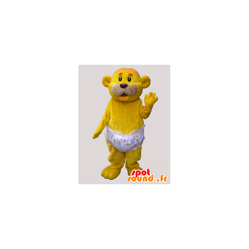 Mascotte d'ourson jaune portant une couche - MASFR032869 - Mascotte d'ours