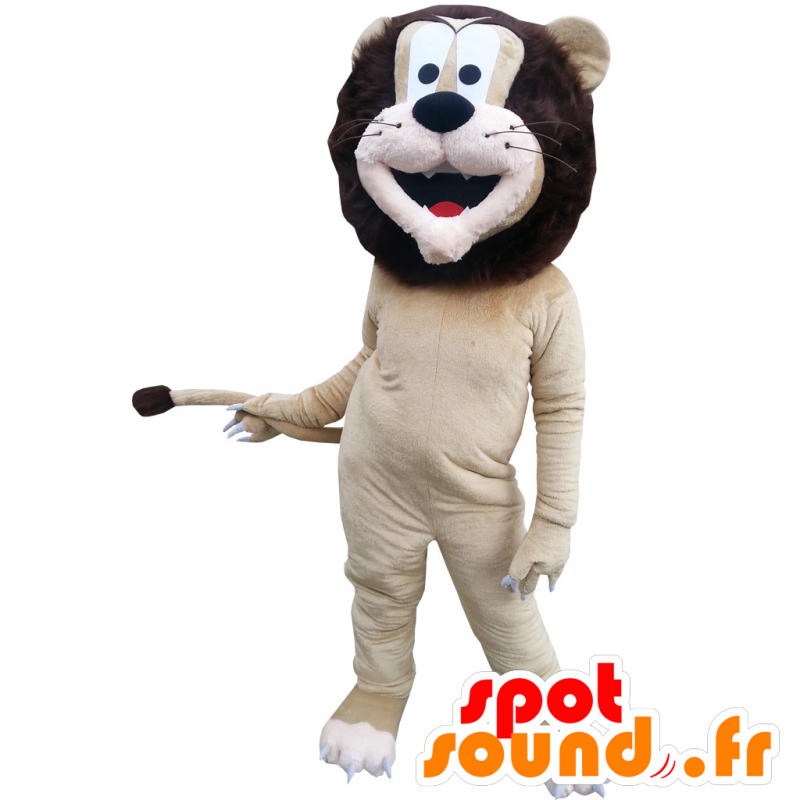 Mascote do leão bege e marrom com uma juba bonita - MASFR032871 - Mascotes leão