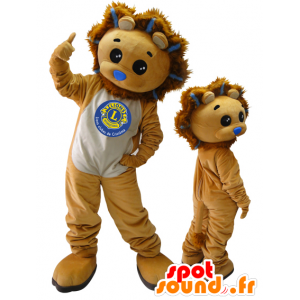 2 mascottes. Mascottes de lion et de lionceau marron - MASFR032872 - Mascottes Lion