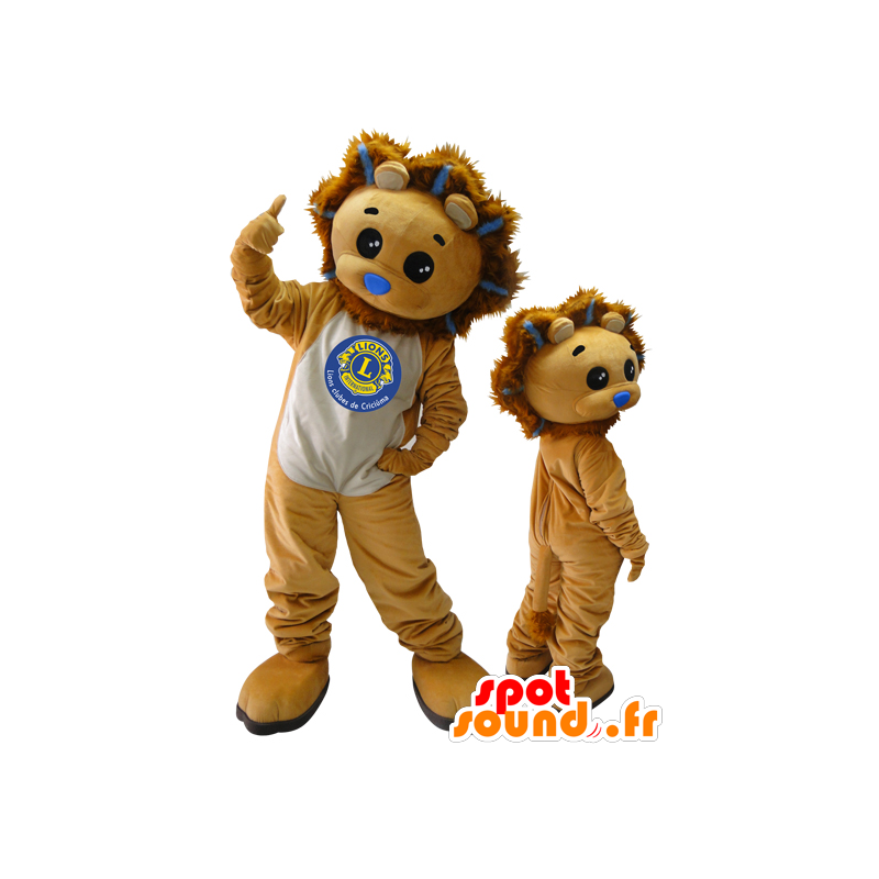 2 Maskottchen. Löwe Maskottchen und braun Cub - MASFR032872 - Löwen-Maskottchen